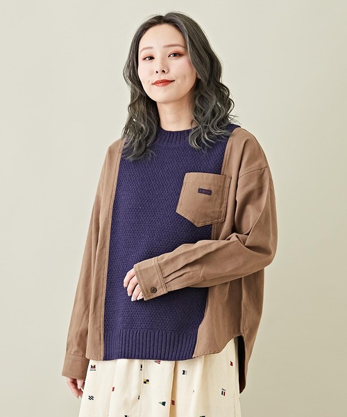 ニット×シャツ切替プルオーバー