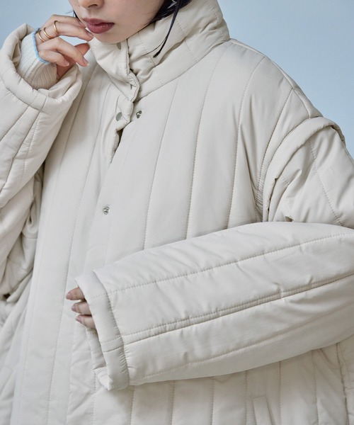 Fashion Letter（ファッションレター）の「2wayスリーブ 中綿入りロング丈 縦キルティングコート / ダウンベストジレ（ダウンジャケット/コート・レディース・アイボリー/ブラック/カーキ・L/M）」の4枚目の写真