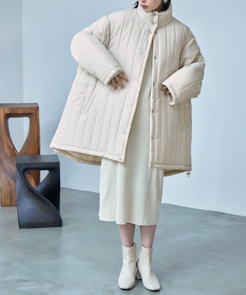 Fashion Letter（ファッションレター）の「2wayスリーブ 中綿入りロング丈 縦キルティングコート / ダウンベストジレ（ダウンジャケット/コート・レディース・アイボリー/ブラック/カーキ・L/M）」の5枚目の写真