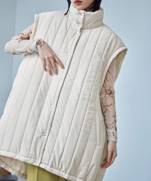 Fashion Letter（ファッションレター）の「2wayスリーブ 中綿入りロング丈 縦キルティングコート / ダウンベストジレ（ダウンジャケット/コート・レディース・アイボリー/ブラック/カーキ・L/M）」の10枚目の写真