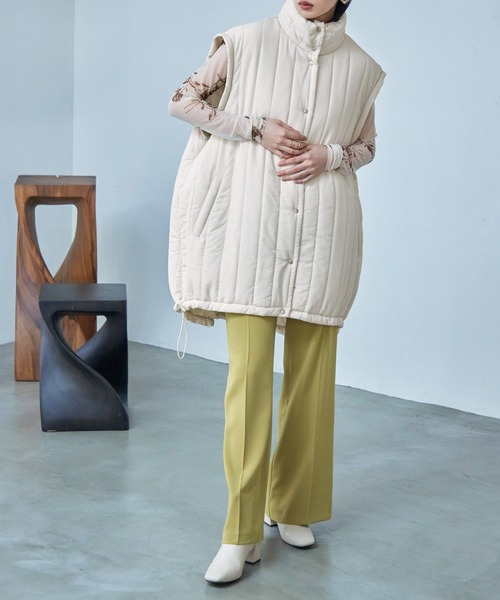 Fashion Letter（ファッションレター）の「2wayスリーブ 中綿入りロング丈 縦キルティングコート / ダウンベストジレ（ダウンジャケット/コート・レディース・アイボリー/ブラック/カーキ・L/M）」の11枚目の写真