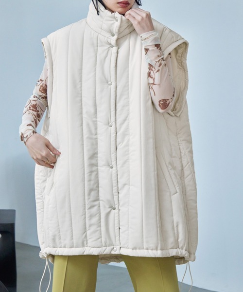 Fashion Letter（ファッションレター）の「2wayスリーブ 中綿入りロング丈 縦キルティングコート / ダウンベストジレ（ダウンジャケット/コート・レディース・アイボリー/ブラック/カーキ・L/M）」の12枚目の写真