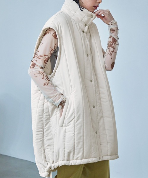 Fashion Letter（ファッションレター）の「2wayスリーブ 中綿入りロング丈 縦キルティングコート / ダウンベストジレ（ダウンジャケット/コート・レディース・アイボリー/ブラック/カーキ・L/M）」の14枚目の写真