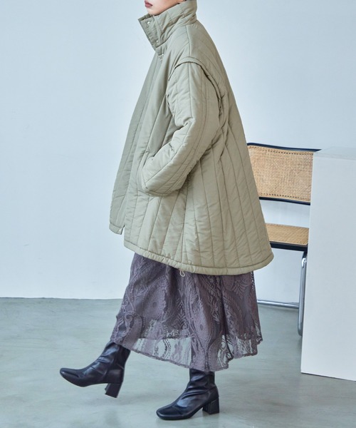Fashion Letter（ファッションレター）の「2wayスリーブ 中綿入りロング丈 縦キルティングコート / ダウンベストジレ（ダウンジャケット/コート・レディース・アイボリー/ブラック/カーキ・L/M）」の17枚目の写真