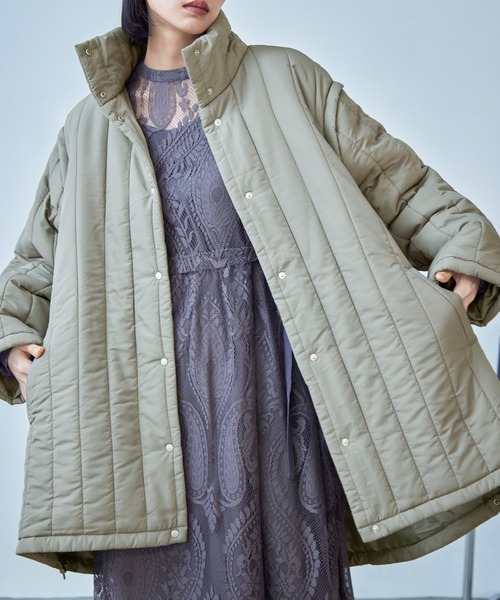 Fashion Letter（ファッションレター）の「2wayスリーブ 中綿入りロング丈 縦キルティングコート / ダウンベストジレ（ダウンジャケット/コート・レディース・アイボリー/ブラック/カーキ・L/M）」の18枚目の写真