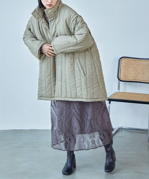 Fashion Letter（ファッションレター）の「2wayスリーブ 中綿入りロング丈 縦キルティングコート / ダウンベストジレ（ダウンジャケット/コート・レディース・アイボリー/ブラック/カーキ・L/M）」の19枚目の写真