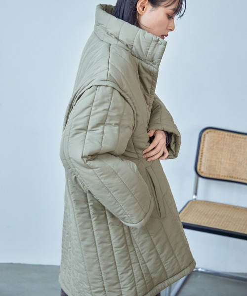 Fashion Letter（ファッションレター）の「2wayスリーブ 中綿入りロング丈 縦キルティングコート / ダウンベストジレ（ダウンジャケット/コート・レディース・アイボリー/ブラック/カーキ・L/M）」の20枚目の写真