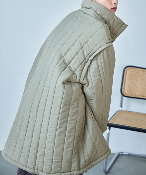 Fashion Letter（ファッションレター）の「2wayスリーブ 中綿入りロング丈 縦キルティングコート / ダウンベストジレ（ダウンジャケット/コート・レディース・アイボリー/ブラック/カーキ・L/M）」の22枚目の写真