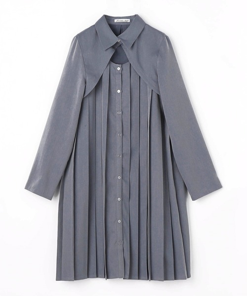 NICOLE CLUB(ニコル クラブ)の「ボレロドッキングプリーツワンピ―ス(ワンピース・レディース・チャコールグレー/ブルー/ブラック・MEDIUM)」の13枚目の写真