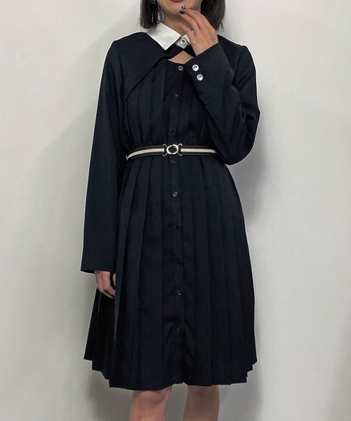 NICOLE CLUB(ニコル クラブ)の「ボレロドッキングプリーツワンピ―ス(ワンピース・レディース・チャコールグレー/ブルー/ブラック・MEDIUM)」の14枚目の写真