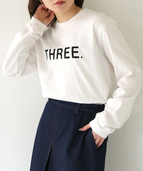 HER CLOSET(ハークローゼット)の「【shemoshelly】WEB限定THREEロゴロンT(Tシャツ/カットソー・レディース・オフホワイト/ブラック・M/S)」の19枚目の写真