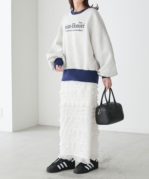 BONLECILL（ボンルシール）の「カットフリルIラインスカート（スカート・レディース・ブラック/アイボリー・FREE）」の7枚目の写真