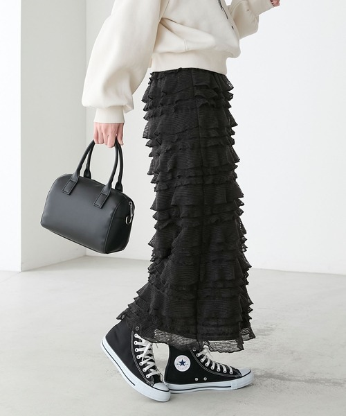 BONLECILL（ボンルシール）の「カットフリルIラインスカート（スカート・レディース・ブラック/アイボリー・FREE）」の13枚目の写真