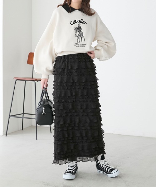 BONLECILL（ボンルシール）の「カットフリルIラインスカート（スカート・レディース・ブラック/アイボリー・FREE）」の19枚目の写真