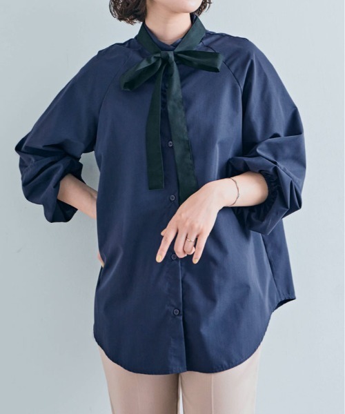kirakiraShop（キラキラショップ）の「マルチway ボウタイ ブラウス（シャツ/ブラウス・レディース・ネイビー系/ベージュ/オフホワイト/ネイビー・M/L）」の3枚目の写真