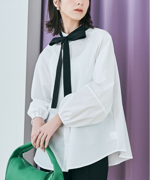 kirakiraShop（キラキラショップ）の「マルチway ボウタイ ブラウス（シャツ/ブラウス・レディース・ネイビー系/ベージュ/オフホワイト/ネイビー・M/L）」の5枚目の写真
