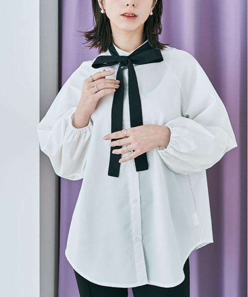 kirakiraShop（キラキラショップ）の「マルチway ボウタイ ブラウス（シャツ/ブラウス・レディース・ネイビー系/ベージュ/オフホワイト/ネイビー・M/L）」の10枚目の写真