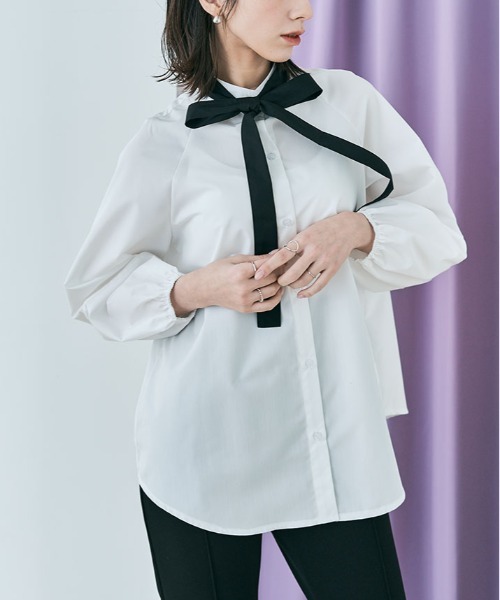 kirakiraShop（キラキラショップ）の「マルチway ボウタイ ブラウス（シャツ/ブラウス・レディース・ネイビー系/ベージュ/オフホワイト/ネイビー・M/L）」の13枚目の写真