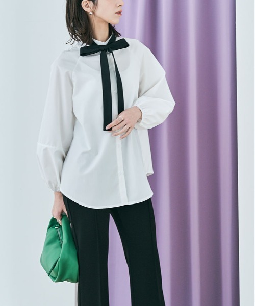 kirakiraShop（キラキラショップ）の「マルチway ボウタイ ブラウス（シャツ/ブラウス・レディース・ネイビー系/ベージュ/オフホワイト/ネイビー・M/L）」の15枚目の写真