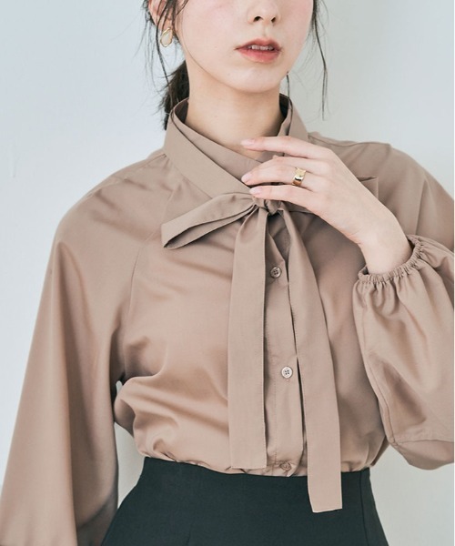 kirakiraShop（キラキラショップ）の「マルチway ボウタイ ブラウス（シャツ/ブラウス・レディース・ネイビー系/ベージュ/オフホワイト/ネイビー・M/L）」の18枚目の写真