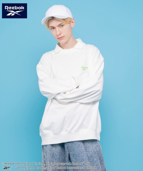 Reebok（リーボック）の「Reebok リーボック WEB限定 別注 ブランド ロゴ ワンポイント フェイク衿 裏毛 長袖 プルオーバー スウェット トレーナー（スウェット・メンズ・ホワイト/ブルー/ブラック・LL/L/M）」の2枚目の写真