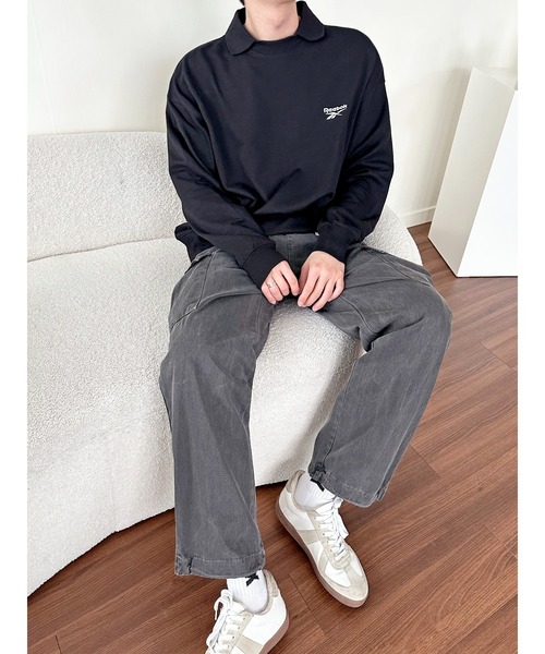 Reebok（リーボック）の「Reebok リーボック WEB限定 別注 ブランド ロゴ ワンポイント フェイク衿 裏毛 長袖 プルオーバー スウェット トレーナー（スウェット・メンズ・ホワイト/ブルー/ブラック・LL/L/M）」の4枚目の写真