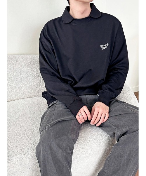 Reebok（リーボック）の「Reebok リーボック WEB限定 別注 ブランド ロゴ ワンポイント フェイク衿 裏毛 長袖 プルオーバー スウェット トレーナー（スウェット・メンズ・ホワイト/ブルー/ブラック・LL/L/M）」の11枚目の写真