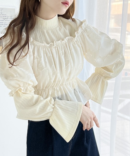 mily bilet(ミウィビレット)の「【mily bilet】着回し力抜群。シアージャガードトップス使いキャンディーリブハイネックカットソーアンサンブル(シャツ/ブラウス・レディース・アイボリー/ブラック/ベージュ・LARGE/X-LARGE/SMALL/MEDIUM)」の14枚目の写真