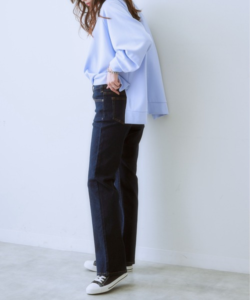 SMILE LAND(スマイルランド)の「<大きいサイズ>すごのびストレッチデニムストレートパンツ(ゆったり太もも)【股下68cm】(デニムパンツ・レディース・ブルー系/ネイビー/ブルー系その他・L/LL/3L/4L/5L)」の13枚目の写真