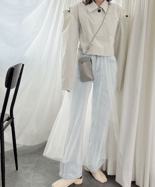 Reurie'(レウリィ)の「チュールキャミワンピース/tulle cami onepiece シアー シースルー 透け感 ロング丈 キャミソール フレア Aライン シンプル レイヤード 重ね着 カジュアル ガーリー 韓国(キャミソール・レディース・ブラック/アイボリー・FREE)」の13枚目の写真