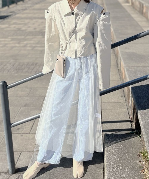 Reurie'(レウリィ)の「チュールキャミワンピース/tulle cami onepiece シアー シースルー 透け感 ロング丈 キャミソール フレア Aライン シンプル レイヤード 重ね着 カジュアル ガーリー 韓国(キャミソール・レディース・ブラック/アイボリー・FREE)」の17枚目の写真