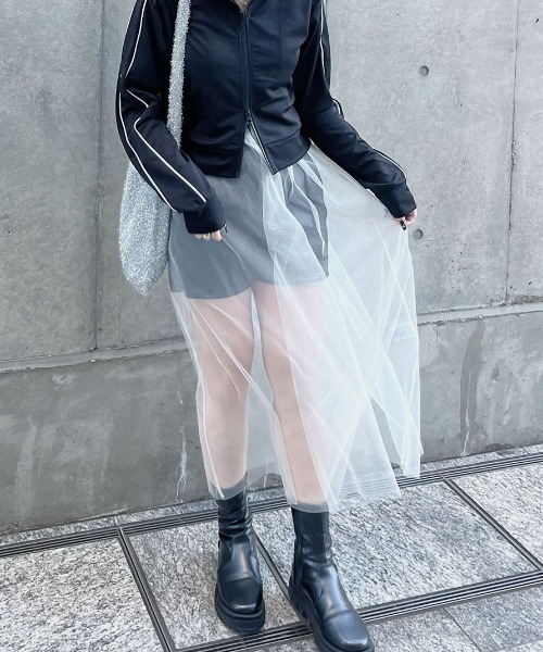 Reurie'(レウリィ)の「チュールキャミワンピース/tulle cami onepiece シアー シースルー 透け感 ロング丈 キャミソール フレア Aライン シンプル レイヤード 重ね着 カジュアル ガーリー 韓国(キャミソール・レディース・ブラック/アイボリー・FREE)」の21枚目の写真