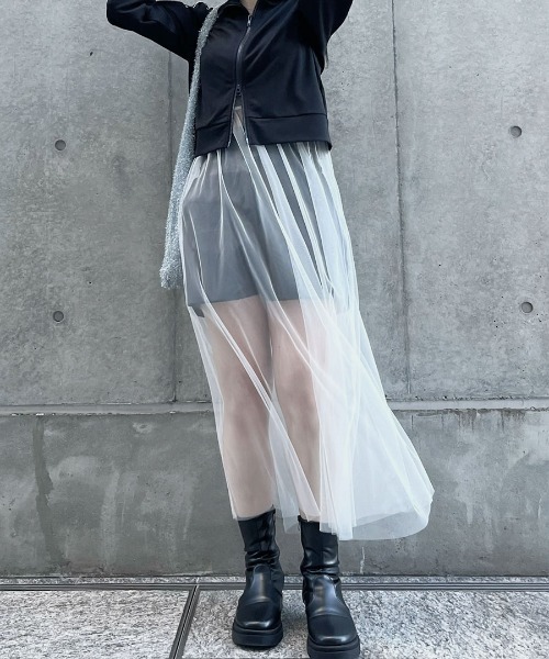Reurie'(レウリィ)の「チュールキャミワンピース/tulle cami onepiece シアー シースルー 透け感 ロング丈 キャミソール フレア Aライン シンプル レイヤード 重ね着 カジュアル ガーリー 韓国(キャミソール・レディース・ブラック/アイボリー・FREE)」の22枚目の写真