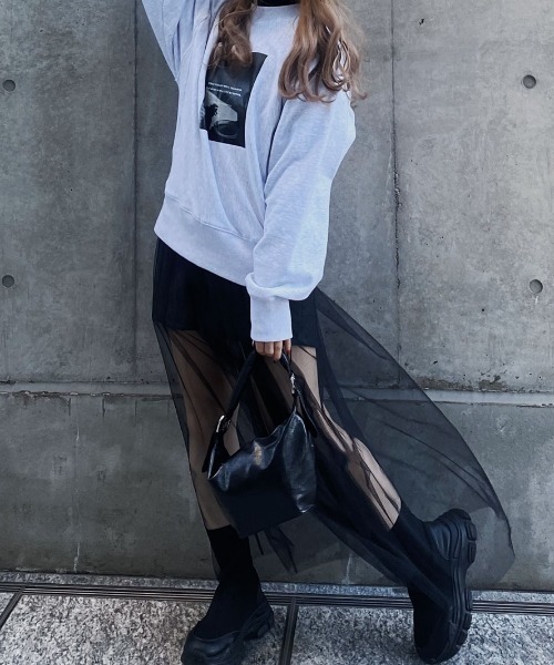 Reurie'(レウリィ)の「チュールキャミワンピース/tulle cami onepiece シアー シースルー 透け感 ロング丈 キャミソール フレア Aライン シンプル レイヤード 重ね着 カジュアル ガーリー 韓国(キャミソール・レディース・ブラック/アイボリー・FREE)」の10枚目の写真