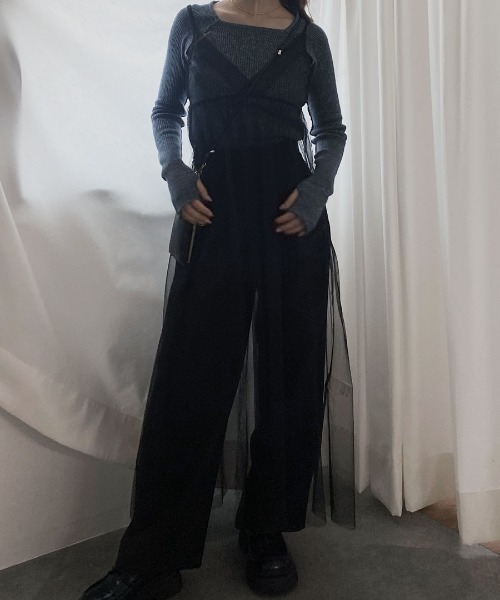 Reurie'(レウリィ)の「チュールキャミワンピース/tulle cami onepiece シアー シースルー 透け感 ロング丈 キャミソール フレア Aライン シンプル レイヤード 重ね着 カジュアル ガーリー 韓国(キャミソール・レディース・ブラック/アイボリー・FREE)」の9枚目の写真