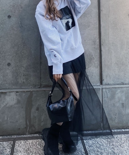 Reurie'(レウリィ)の「チュールキャミワンピース/tulle cami onepiece シアー シースルー 透け感 ロング丈 キャミソール フレア Aライン シンプル レイヤード 重ね着 カジュアル ガーリー 韓国(キャミソール・レディース・ブラック/アイボリー・FREE)」の11枚目の写真