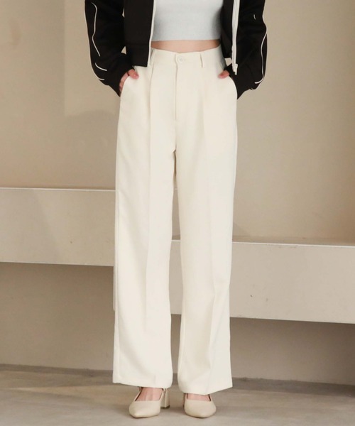 archives（アルシーヴ）の「タックセミフレアパンツ（その他パンツ・レディース・グリーン/イエロー系その他/ブラック/アイボリー・MEDIUM）」の2枚目の写真