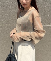 ISOOK | 【ISOOK / アイスー】シアーオーバーラメトップス / 春服 春トップス ラメトップス シアートップス オケージョン シアーロンT ブラウス クルーネック オーバーサイズ ZOZOTOWN限定(Tシャツ/カットソー)