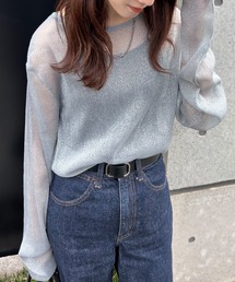 ISOOK | 【ISOOK / アイスー】シアーオーバーラメトップス / 春服 春トップス ラメトップス シアートップス オケージョン シアーロンT ブラウス クルーネック オーバーサイズ ZOZOTOWN限定(Tシャツ/カットソー)