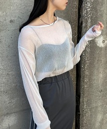 【ISOOK / アイスー】シアーオーバーラメトップス / 春服 春トップス ラメトップス シアートップス オケージョン シアーロンT ブラウス クルーネック オーバーサイズ ZOZOTOWN限定