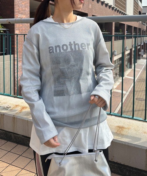 ISOOK（アイスー）の「【ISOOK / アイスー】シアーオーバーラメトップス / 春服 春トップス ラメトップス シアートップス オケージョン シアーロンT ブラウス クルーネック オーバーサイズ ZOZOTOWN限定（Tシャツ/カットソー・レディース・ブラック/ホワイト/グレー/ブラウン・FREE）」の5枚目の写真