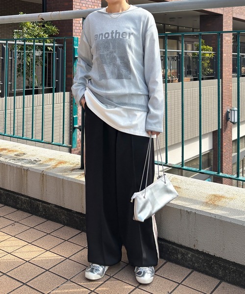 ISOOK（アイスー）の「【ISOOK / アイスー】シアーオーバーラメトップス / 春服 春トップス ラメトップス シアートップス オケージョン シアーロンT ブラウス クルーネック オーバーサイズ ZOZOTOWN限定（Tシャツ/カットソー・レディース・ブラック/ホワイト/グレー/ブラウン・FREE）」の7枚目の写真