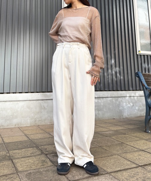 ISOOK（アイスー）の「【ISOOK / アイスー】シアーオーバーラメトップス / 春服 春トップス ラメトップス シアートップス オケージョン シアーロンT ブラウス クルーネック オーバーサイズ ZOZOTOWN限定（Tシャツ/カットソー・レディース・ブラック/ホワイト/グレー/ブラウン・FREE）」の10枚目の写真