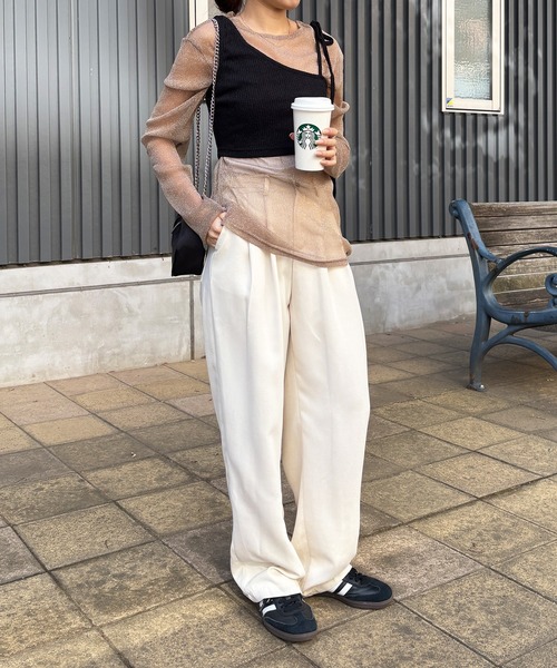 ISOOK（アイスー）の「【ISOOK / アイスー】シアーオーバーラメトップス / 春服 春トップス ラメトップス シアートップス オケージョン シアーロンT ブラウス クルーネック オーバーサイズ ZOZOTOWN限定（Tシャツ/カットソー・レディース・ブラック/ホワイト/グレー/ブラウン・FREE）」の21枚目の写真