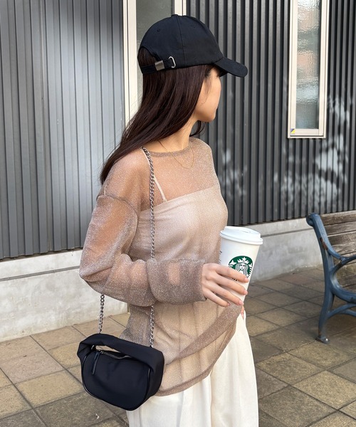 ISOOK（アイスー）の「【ISOOK / アイスー】シアーオーバーラメトップス / 春服 春トップス ラメトップス シアートップス オケージョン シアーロンT ブラウス クルーネック オーバーサイズ ZOZOTOWN限定（Tシャツ/カットソー・レディース・ブラック/ホワイト/グレー/ブラウン・FREE）」の12枚目の写真