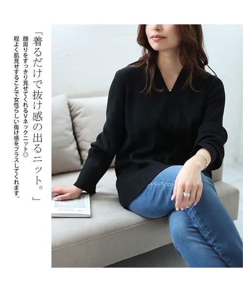GOLDJAPAN(ゴールドジャパン)の「Vネックリブニット【大きいサイズ対応】(ニット/セーター・レディース・ブルー/ブラック・4L~5L/LL~3L)」の5枚目の写真