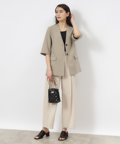 OPAQUE.CLIP（オペークドットクリップ）の「◆ハーフスリーブノーカラージャケット【洗濯機洗い可】（ノーカラージャケット・レディース・ライトベージュ/グレー・40/38/42）」の17枚目の写真