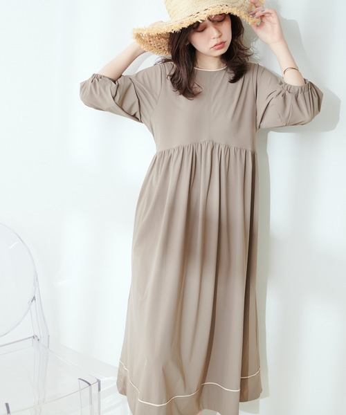 natural couture(ナチュラルクチュール)の「パイピングランタンデザインワンピース(ラッシュガード・レディース・ブラック/モカ/ライトベージュ・FREE)」の3枚目の写真