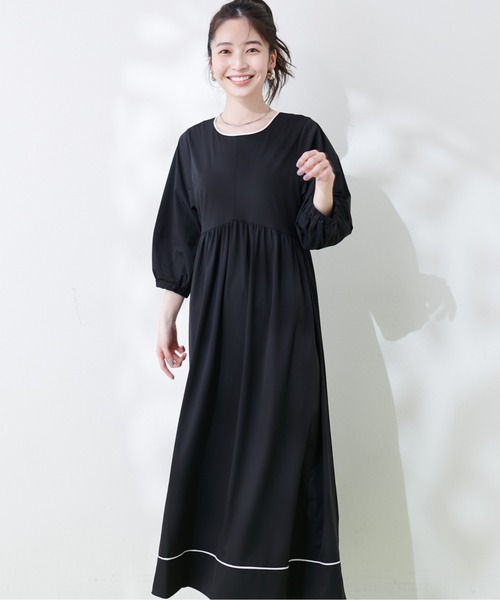 natural couture(ナチュラルクチュール)の「パイピングランタンデザインワンピース(ラッシュガード・レディース・ブラック/モカ/ライトベージュ・FREE)」の6枚目の写真