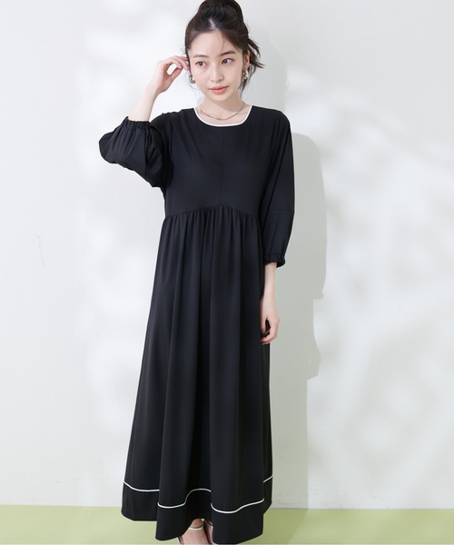 natural couture(ナチュラルクチュール)の「パイピングランタンデザインワンピース(ラッシュガード・レディース・ブラック/モカ/ライトベージュ・FREE)」の8枚目の写真